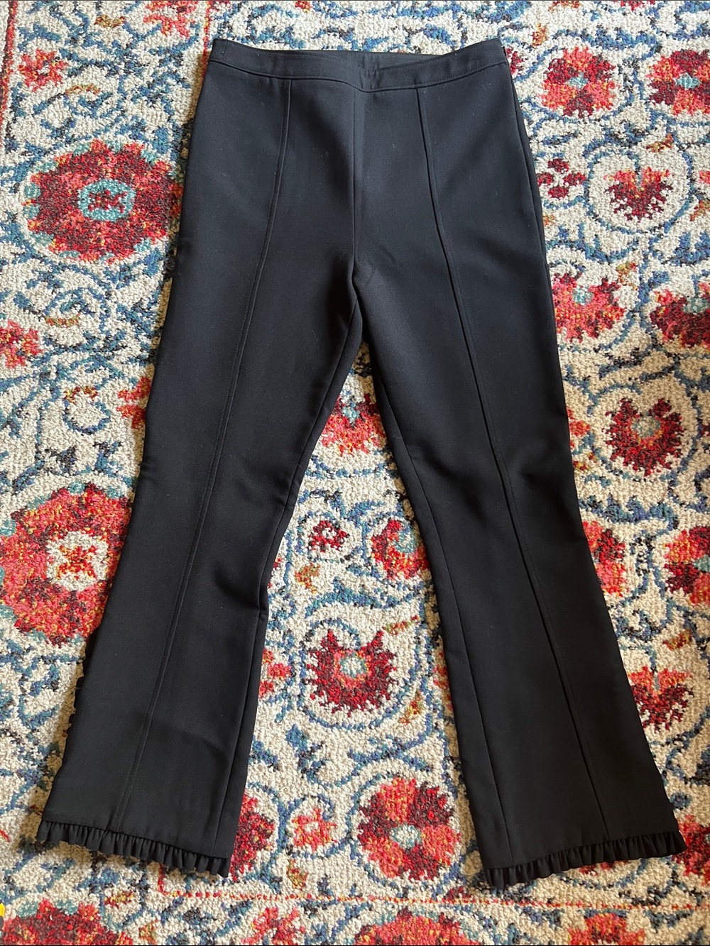 cinq a sept Black Ruffle-Hem Flared Pants